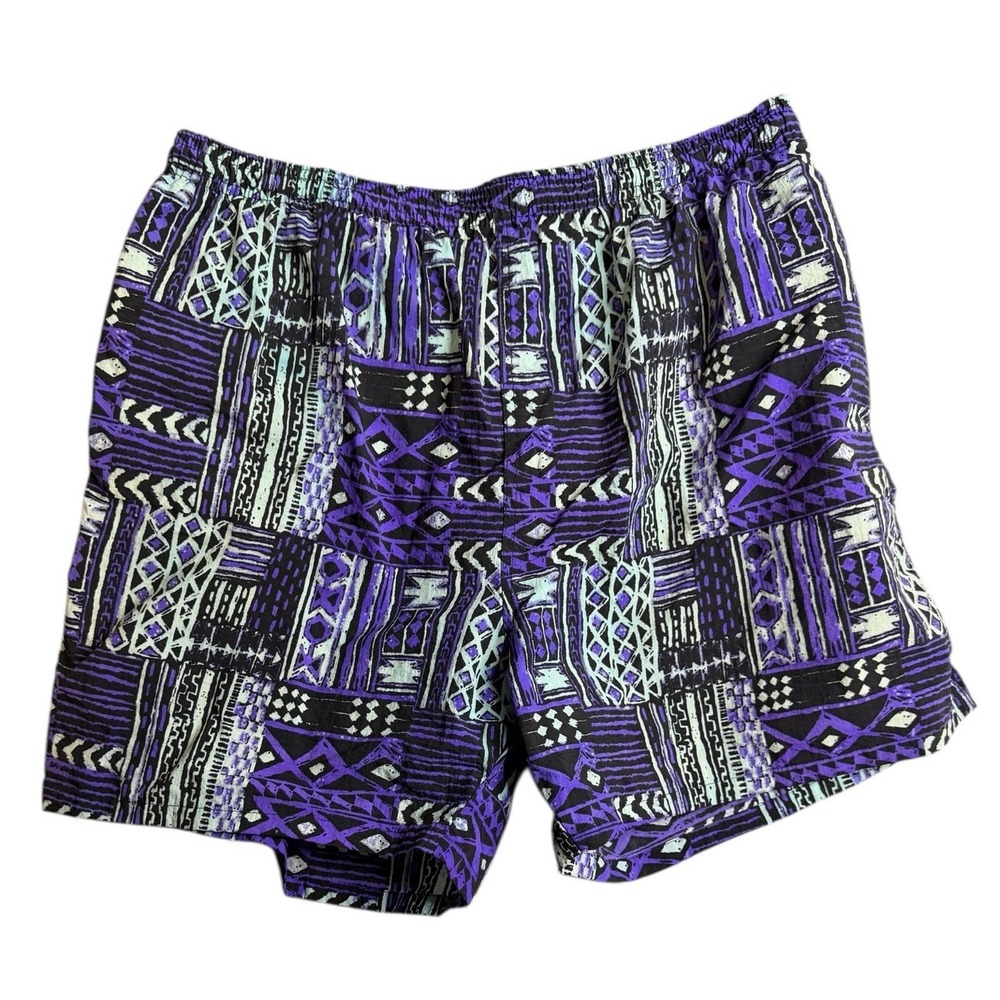 Express Surf Swim Trunks Mens Medium Purple Geometric Lined 5.5" Inseam